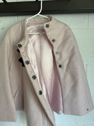 EUC Lili Gaufrette Girls Cape SZ 8 Pink Tweed Satin Lined Wool Blend Velvet Bow - Picture 9 of 14