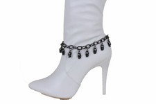 Women Fashion Boot Chain Bracelet Gunmetal Pewter Metal Shoe Goth Skull Charm