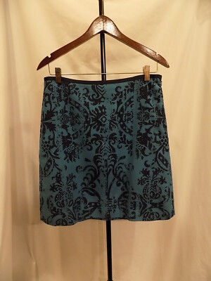WORTH 100% Cotton Teal & Navy Blue Tapestry Skirt Women Sz 6  (320)