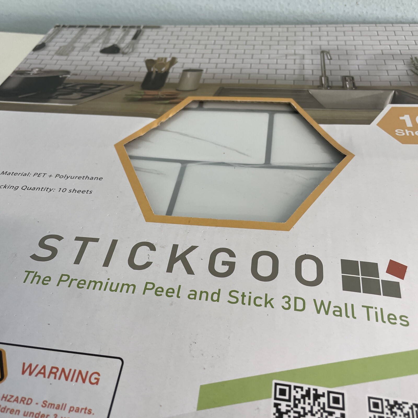 STICKGOO 10-Sheet Subway Tiles Self Adhesive Peel Stick WHITE (Package Creased) - Picture 2 of 12