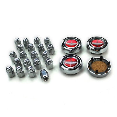 NEW Torino Magnum Red Ford Crest Wheel Center Caps & Lug Nut Kit 1960-1977
