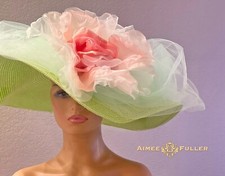Mint Green Kentucky Derby Hat Big Wide Brim Giant Pink Rose Royal Ascot Del Mar