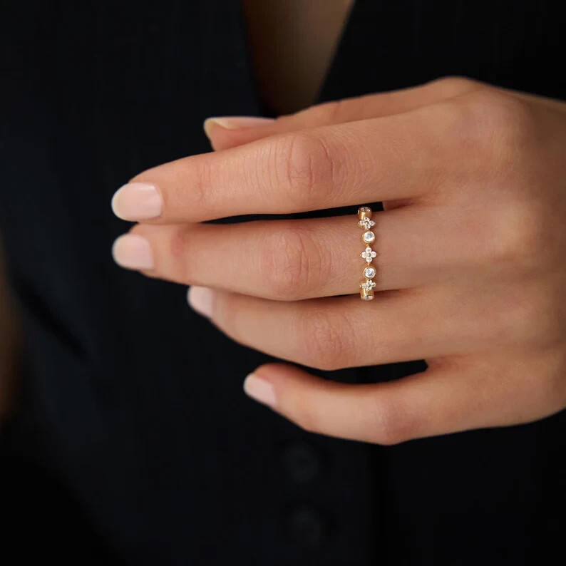 1.2Ct VVS1/D Moissanite Eternity Band Ring in 14K Rose Gold Over Silver