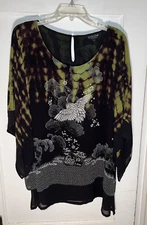 Citron Santa Monica Silk Layered Tunic Top Crane Size L.  d398