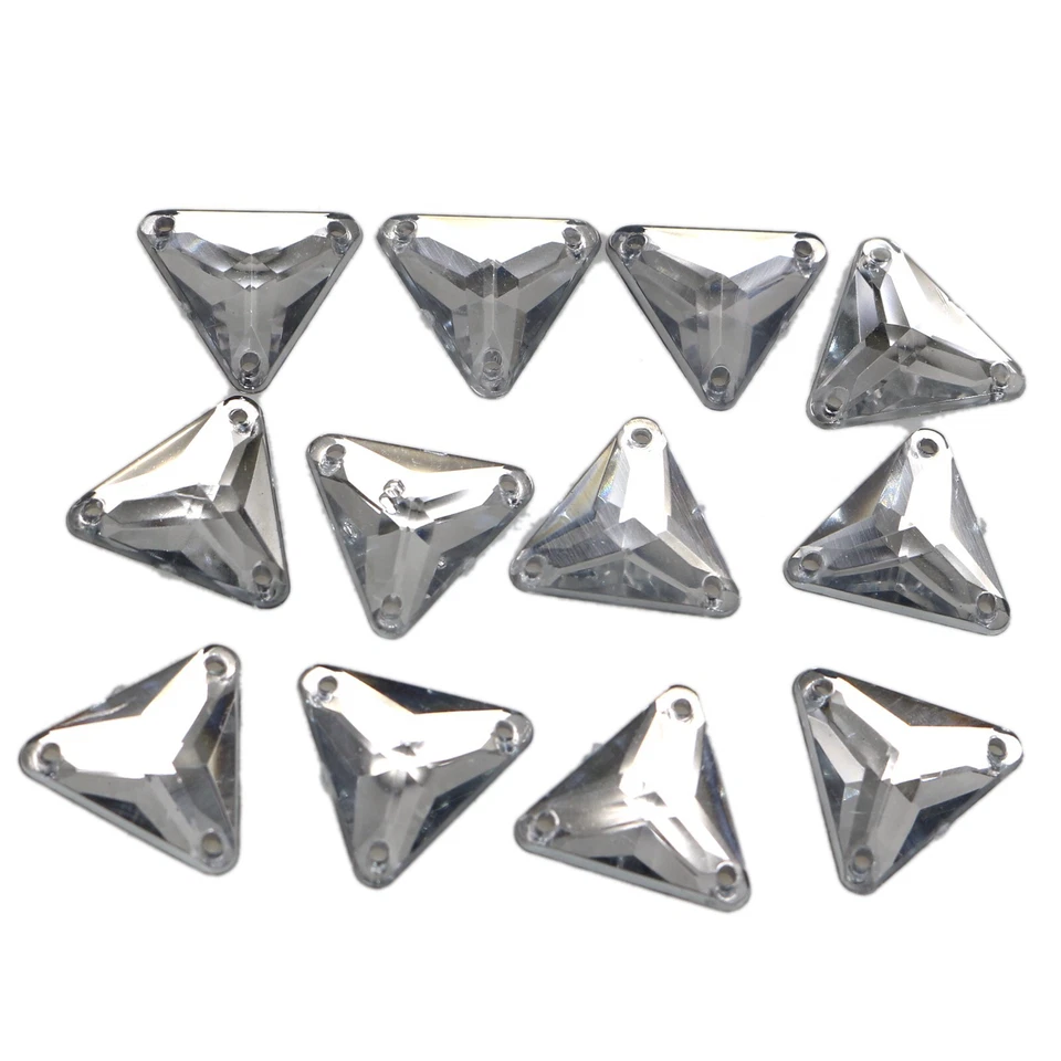 100 Clear Flatback Acrylic Triangle Rhinestone Button 16mm Sew on beads - Image 4 of 4
