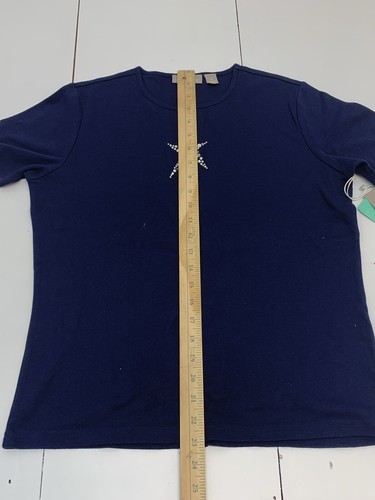 Nordstrom Womens Short Sleeve Shirt Size Small Blue Sequin Star Crew Neck New - Picture 11 of 11