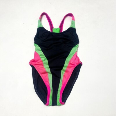Neon, vintage bikini 80s pink black and green high waisted swimsuit bathing 