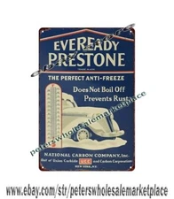 Eveready Prestone anti-freeze car motors shop metal tin sign outdoor wall art