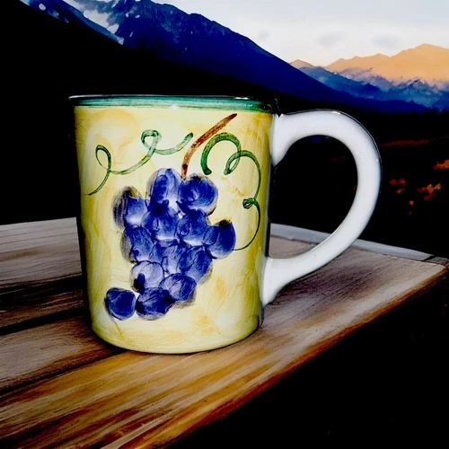 RARE CLASSIC CALECA FRUTTA Hand Painted Italian Apple Grapes Ceramic Mug Cup