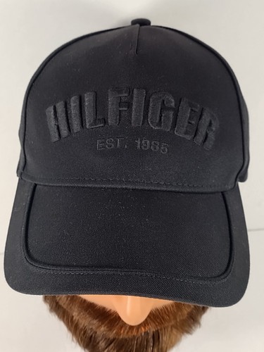 Tommy Hilfiger Hat Cap Black On Black Felt Adjustable Strap Baseball Style - Picture 2 of 14