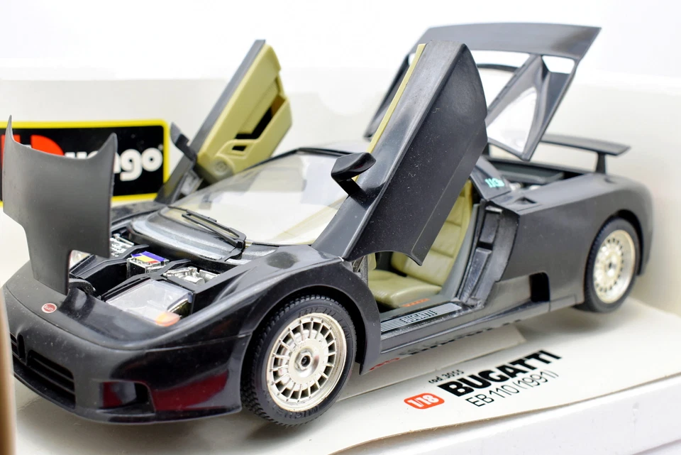 Modellino auto scala 1:18 Bugatti EB 110 Burago diecast modellismo statico nero - Immagine 3 di 4
