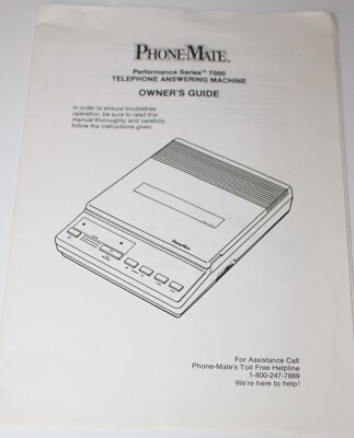 Phone-Mate Performance Series 7000 Telephone Answering Machin Instruction Manual
