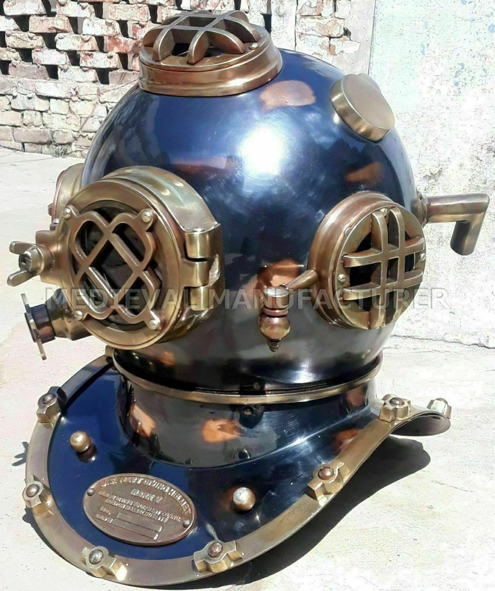 18" Brass Diving Helmet Replica - Vintage US Navy Mark V Deep Sea Diver Decor, Solid Steel - View #9