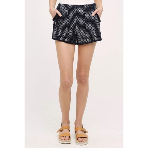 NWT!! Anthropologie J.O.A. Embroidered Fringe Shorts Blue White Jacquard X-Small - Picture 6 of 14