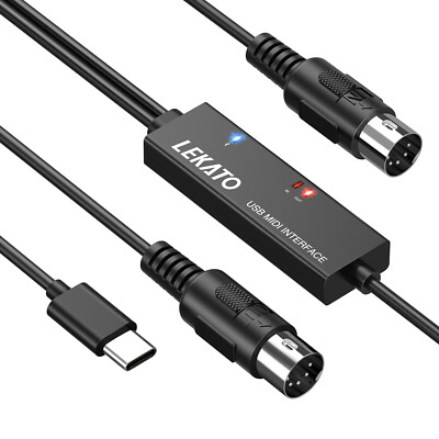 LEKATO 6.5Ft MIDI Cable MIDI to USB C Type-C MIDI Input & Output Interface