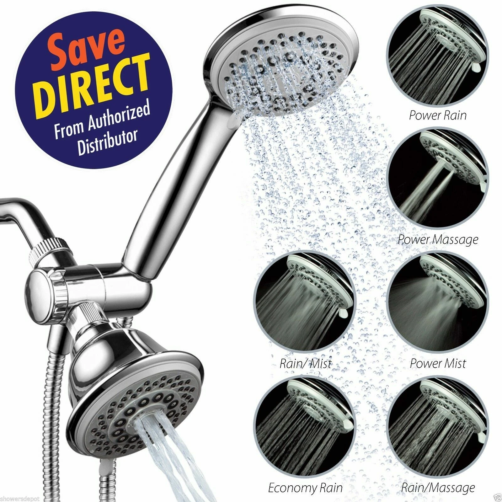 HotelSpa® 30-Setting 3-Way High Pressure Shower Head / Handheld Showerhead Combo