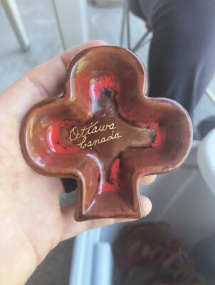 Vintage McMaster Port Arthur Canada Trinket Tray Brown Red Ceramic