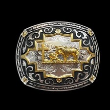 Praying Cowboy Western Style Belt Buckle Hebilla Vaquero Orando en Cruz.