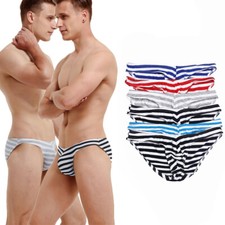 6PACK Men s Low-rise Briefs Pouch T-back Underwear Striped Cotton Bikinis Thongs