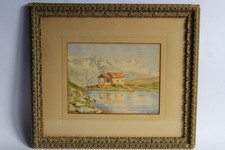 E. JAMES Original watercolor Mountain Lake 1886 (39313)