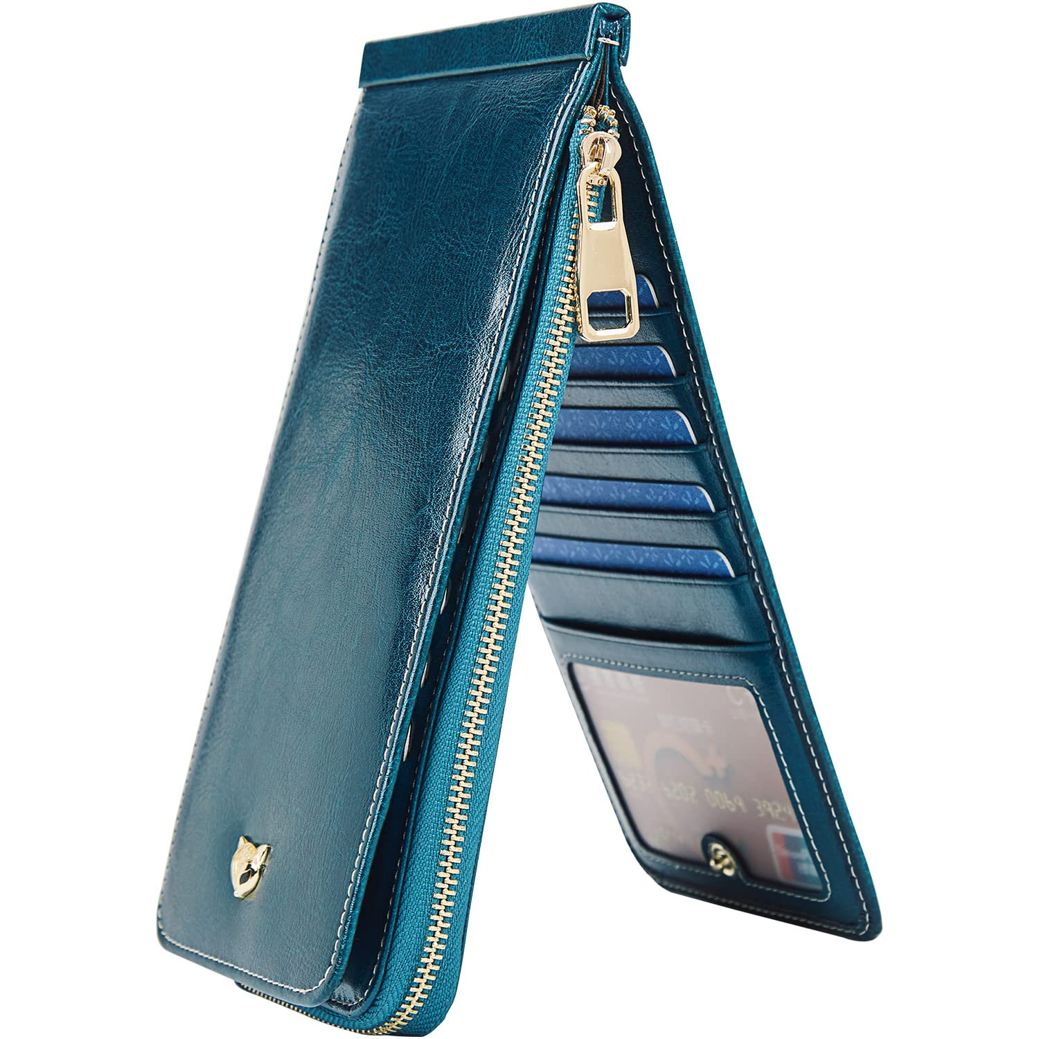 RFID Blocking Leather Card Holder Wallet for Women - Multi Credit Card Storage