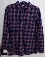 Lands End Navy Red Plaid Button Front Flannel Shirt Youth Size XXL 18H-20 Husky