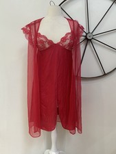 1980s red lace romantic vintage retro union made nightgown Peignoir set L