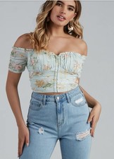 NWT Windsor Floral Mint Mesh Ruffle Bustier Size L