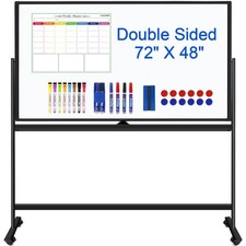 Magnetic Mobile Whiteboard 72 X 48 Rolling White Boards on Wheels, Large Doub...