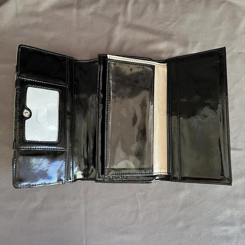 Cartera Badgley Mischka "American Glamour" CUERO Verde Lima Negra a Cuadros PATENTE Foto 3 de 4