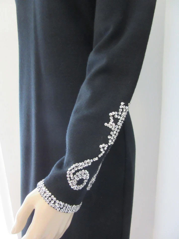 LIZ CLAIBORNE черный бисером винтажный 10 шерстяная смесь длинным рукавом колена платье - Изображение 3 из 4