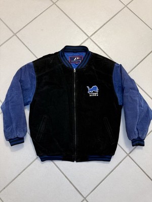 VTG 90s Pro Player Detroit Lions Leather Suede Varsity Bomber Jacket XL NFL