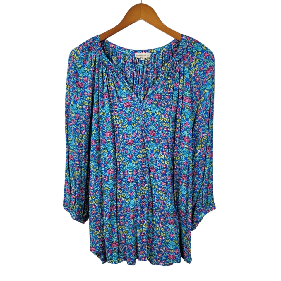 Adrienne Vittadini 上衣大码 3X 波西米亚节日浪漫花卉袖口 — 第 2/4 张图片