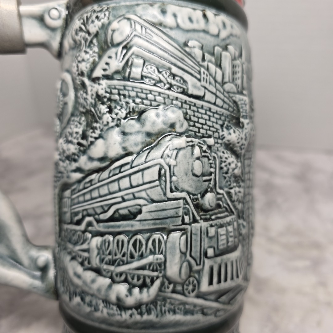 Vintage 1982 Avon Age of the Iron Horse Lidded Beer Stein Train Loco. Ceramic