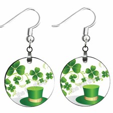 St Patrick's Day Earrings Lucky Shamrocks  Top Hat Celtic Irish Celebration