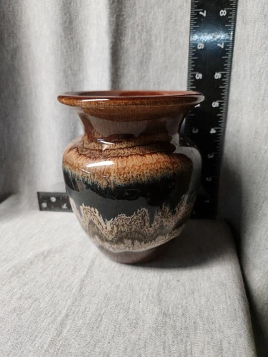 Vintage Royal Haeger Vase Brown Cream Earth Tones Drip Glaze Pottery 10” Tall