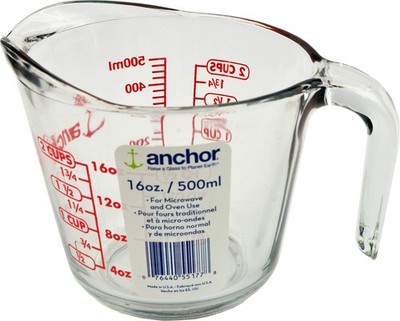 Anchor Hocking 2 Cup 6.5 x 4.75 x inches, Clear Glass With Red Lettering
