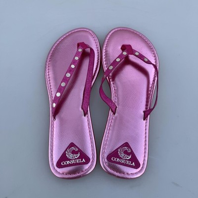 Consuela Sandals Womens 8 Pink Shimmer Metallic Studded Flip Flop Thong Shoes