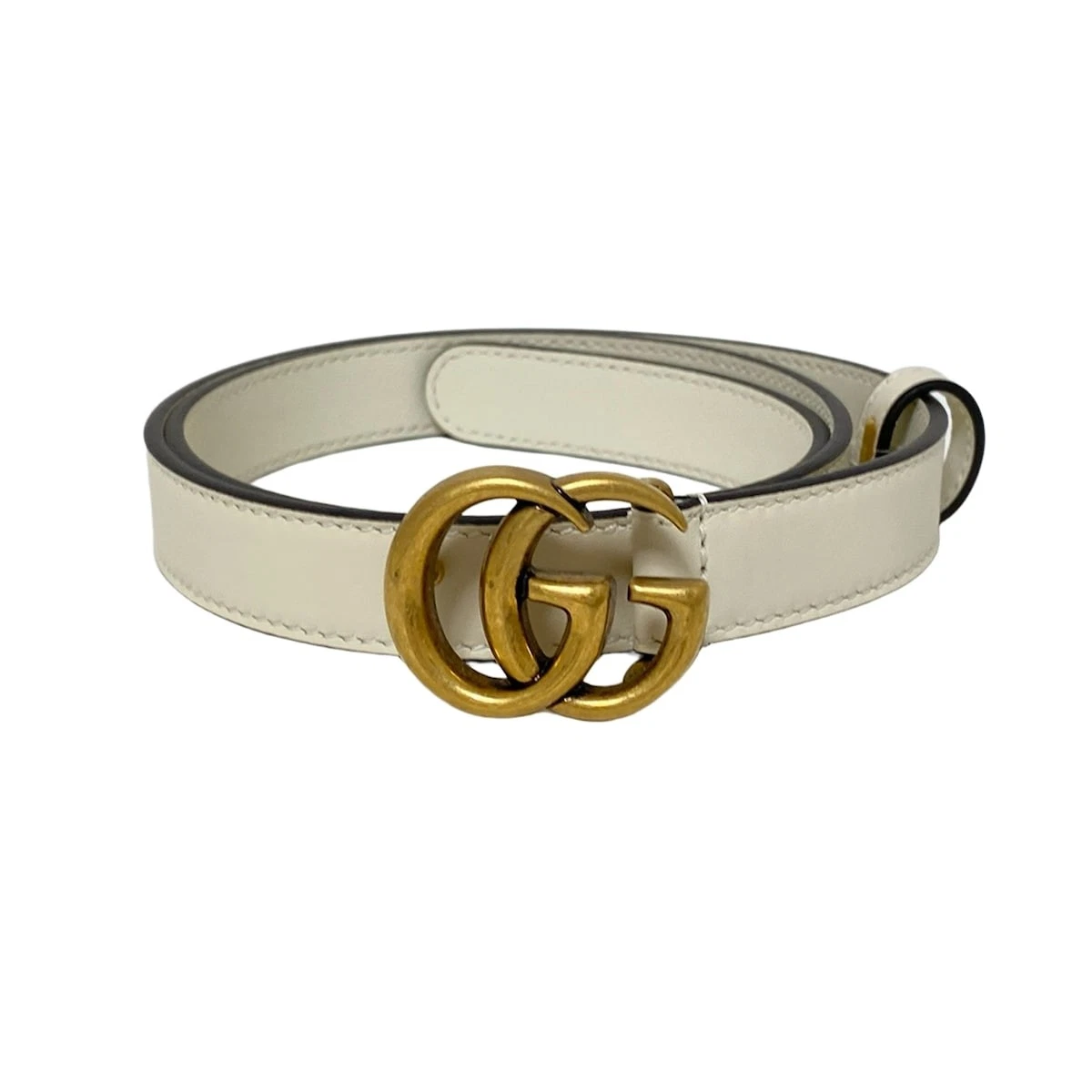 Auth GUCCI Ceinture Slim Double G 409417 Crème Or Cuir Quincaillerie   Ceinture