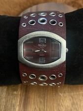 Vintage Hard Rock Cafe Miami Basel 2005 Quartz Watch Wide Leather Strap Working 