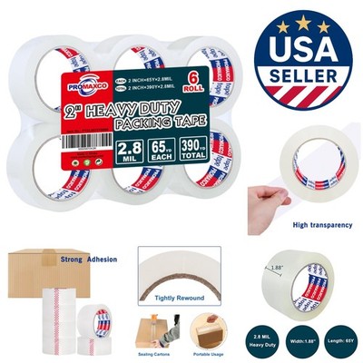6-Pack Clear Packing Tape Rolls - 65 Yards Each, 2.8 Mil, Ultra Strong & Durable