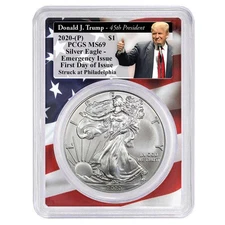 2020 (P) $1 American Silver Eagle PCGS MS69 Emergency Production FDOI Trump