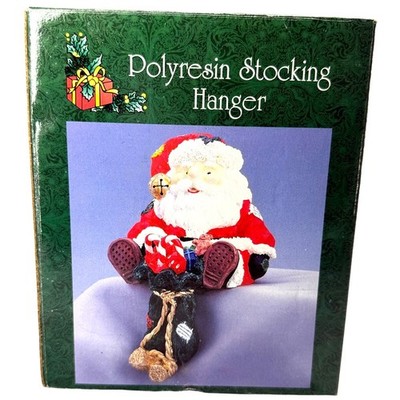 Santa Polyresin Stocking Hanger 5'' Christmas Mantel Holder with Box New