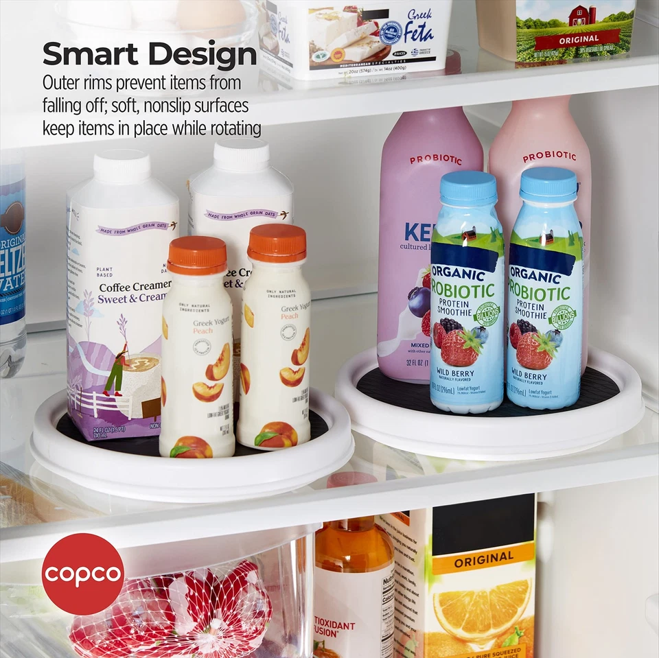 Tocadiscos Copco 9 pulgadas Lazy Susan, juego antideslizante de 2 para gabinetes, blanco/gris Foto 4 de 4