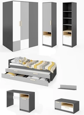Ensemble Chambre Jeune 7 Pièces Graphite Gris Blanc Hêtre Ibsen 77590215 - Photo 1/4