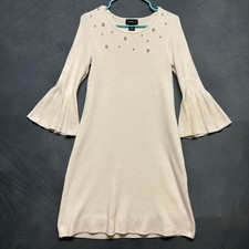 Liz Claiborne Dress Pearl Adorned Bell Sleeve Women Small Fitting Feminine Fairy
