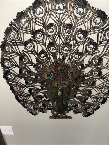 VINTAGE 1960'S BURWOOD XTRA LARGE 33” tall 30” wide PEACOCK WALL Hanging - Picture 9 of 9