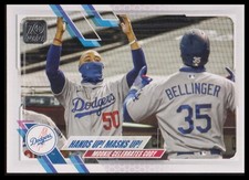2021 Topps #303 Hands Up! Masks Up! (Mookie Betts / Cody Bellinger)