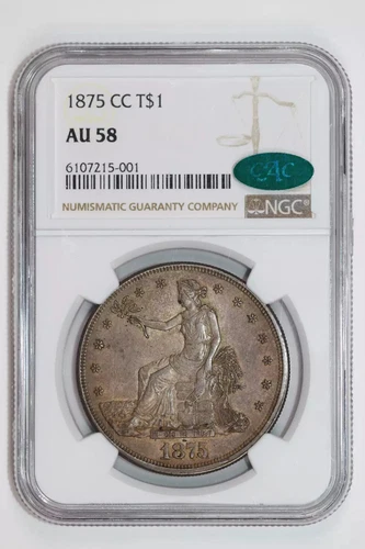 1875-CC TRADE DOLLAR NGC AU58 CAC - VERY PQ & ORIGINAL!