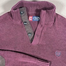 VTG CHAPS Men  s Maroon Pullover Crewneck with 3/4 Button Up Sweater 100 Cotton